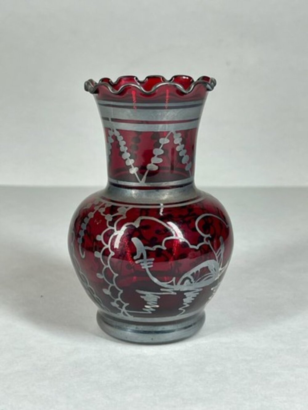 Vintage Red Ruby Bohemian Glass Hand Painted Vase Gondola Ride Stamped